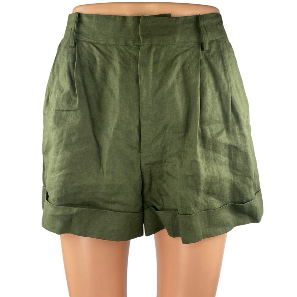 CAMI NYC Women's Green High Waisted Pleated Straight Mini Casual Shorts Size S